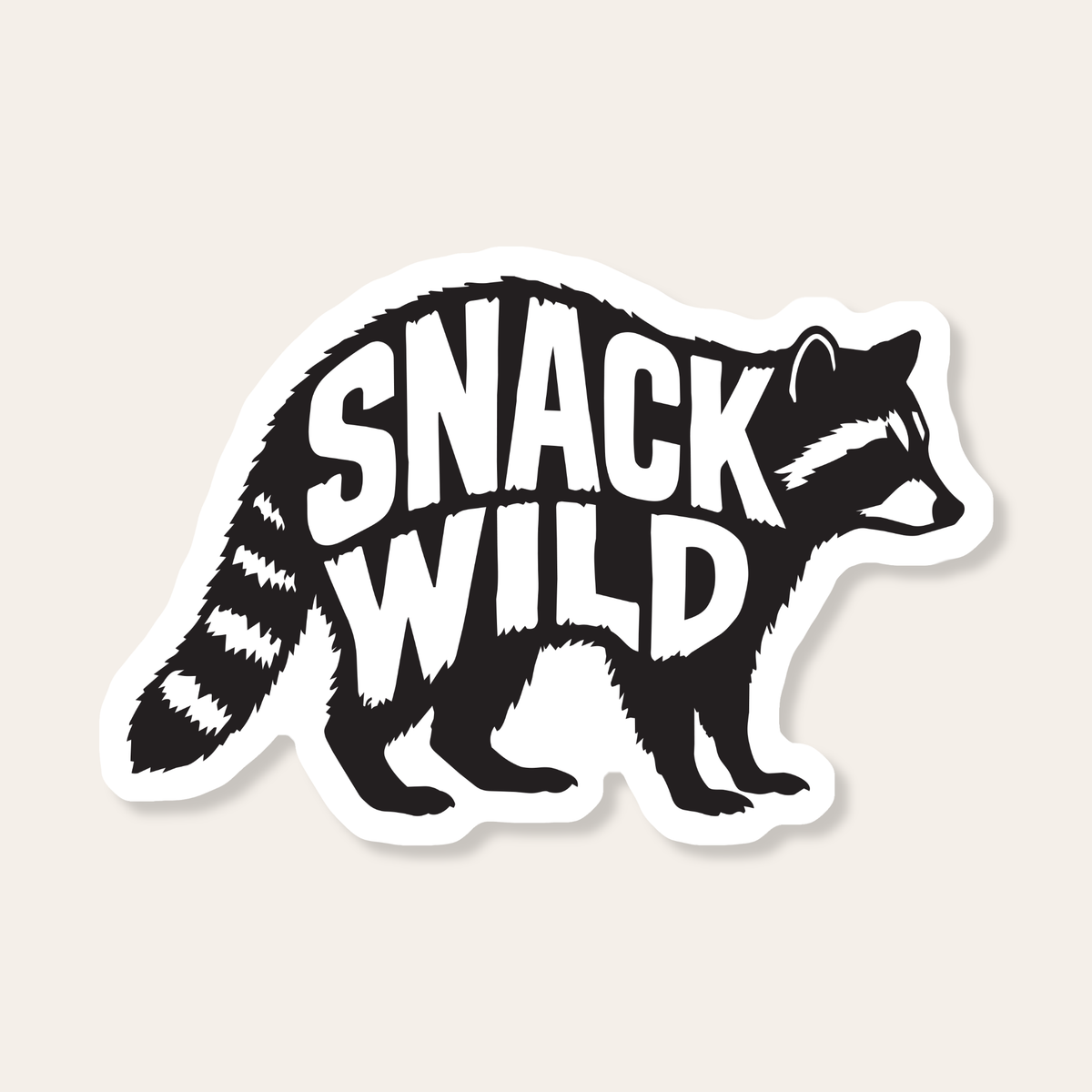 "Snack Wild" Raccoon Die-Cut Vinyl Sticker
